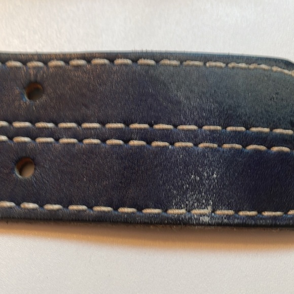 Leather Belt Navy with thick white stitching Y2K preppy Waist 40 inches - Picture 7 of 8